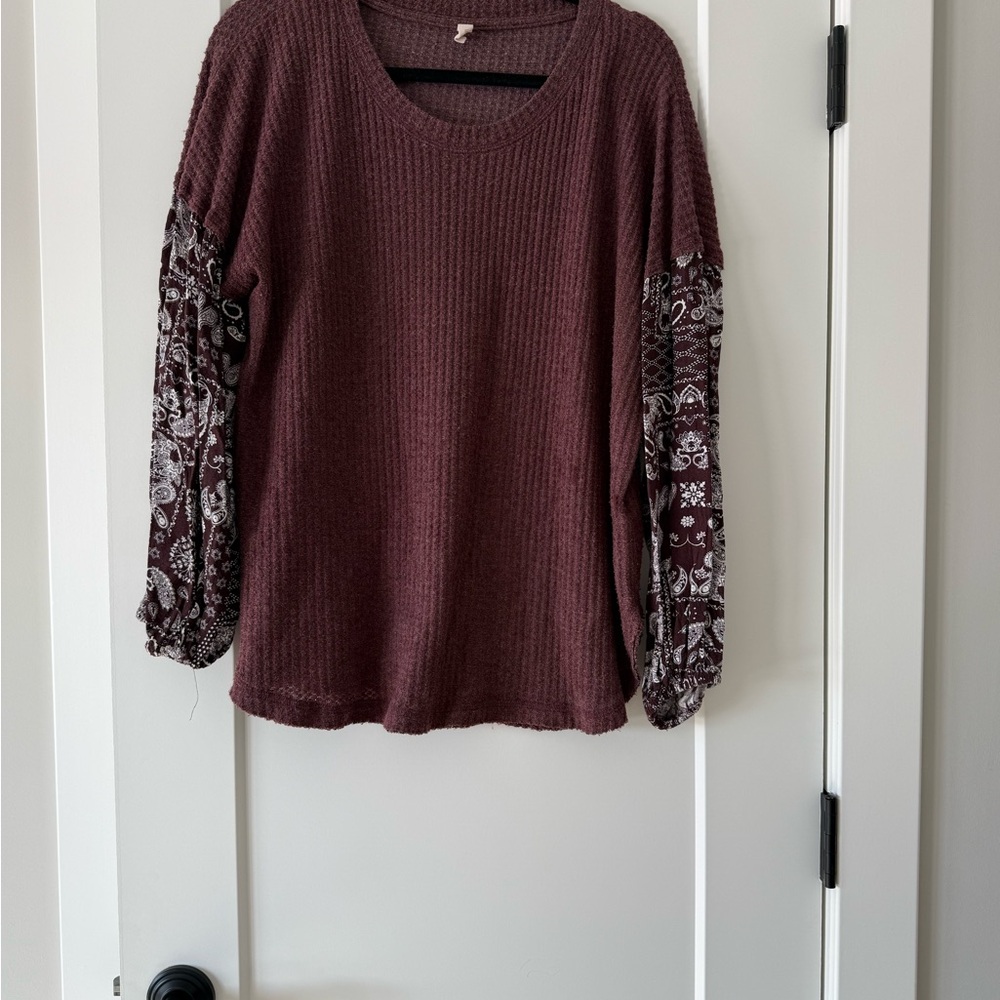 Wishlist Burgundy and Black Patterned Long Sleeve Top
